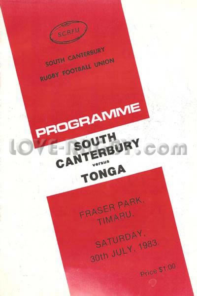 1983 South Canterbury v Tonga  Rugby Programme